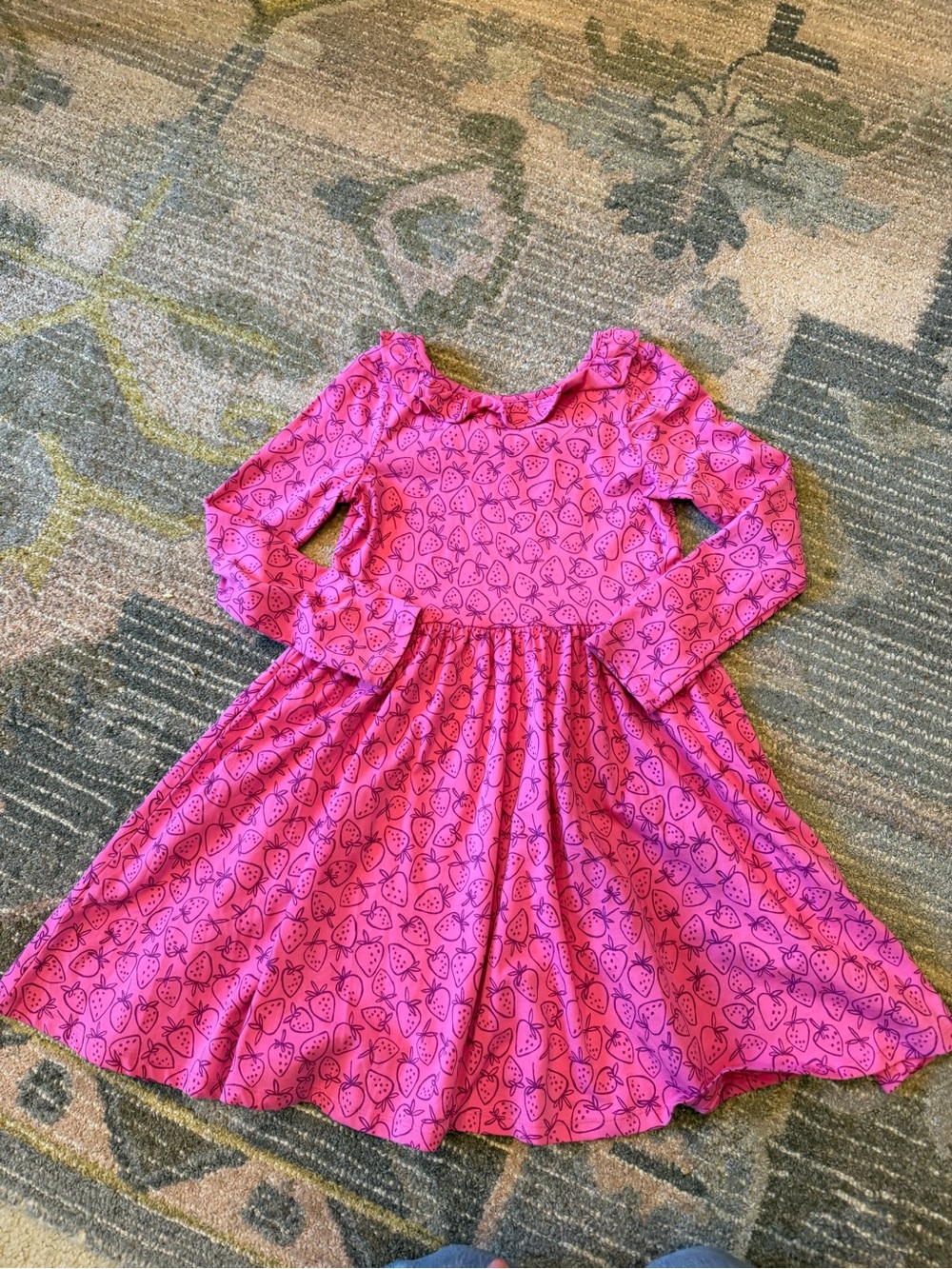Tea Collection Pink Strawberry-Print Long-Sleeve Twirl Dress